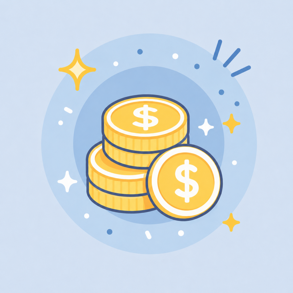 blue icon of yellow stacked coins 