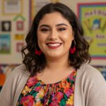 Female teacher smiling in classroom
